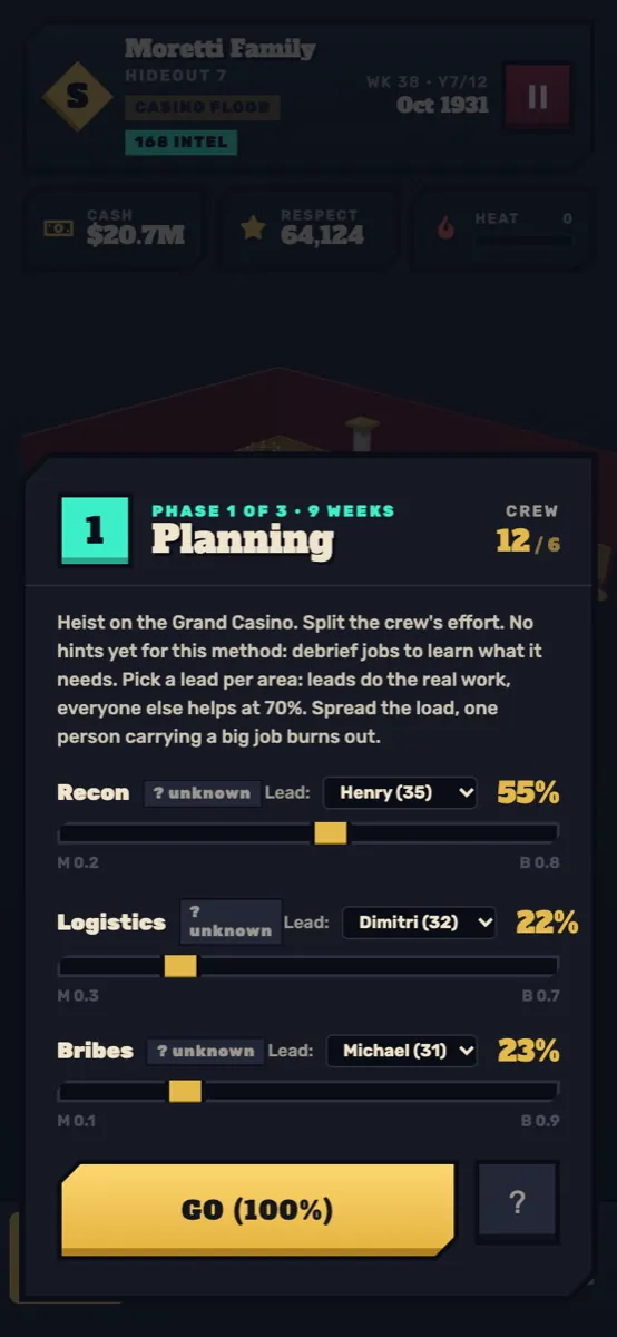 Phase one of a heist: splitting the crew's effort